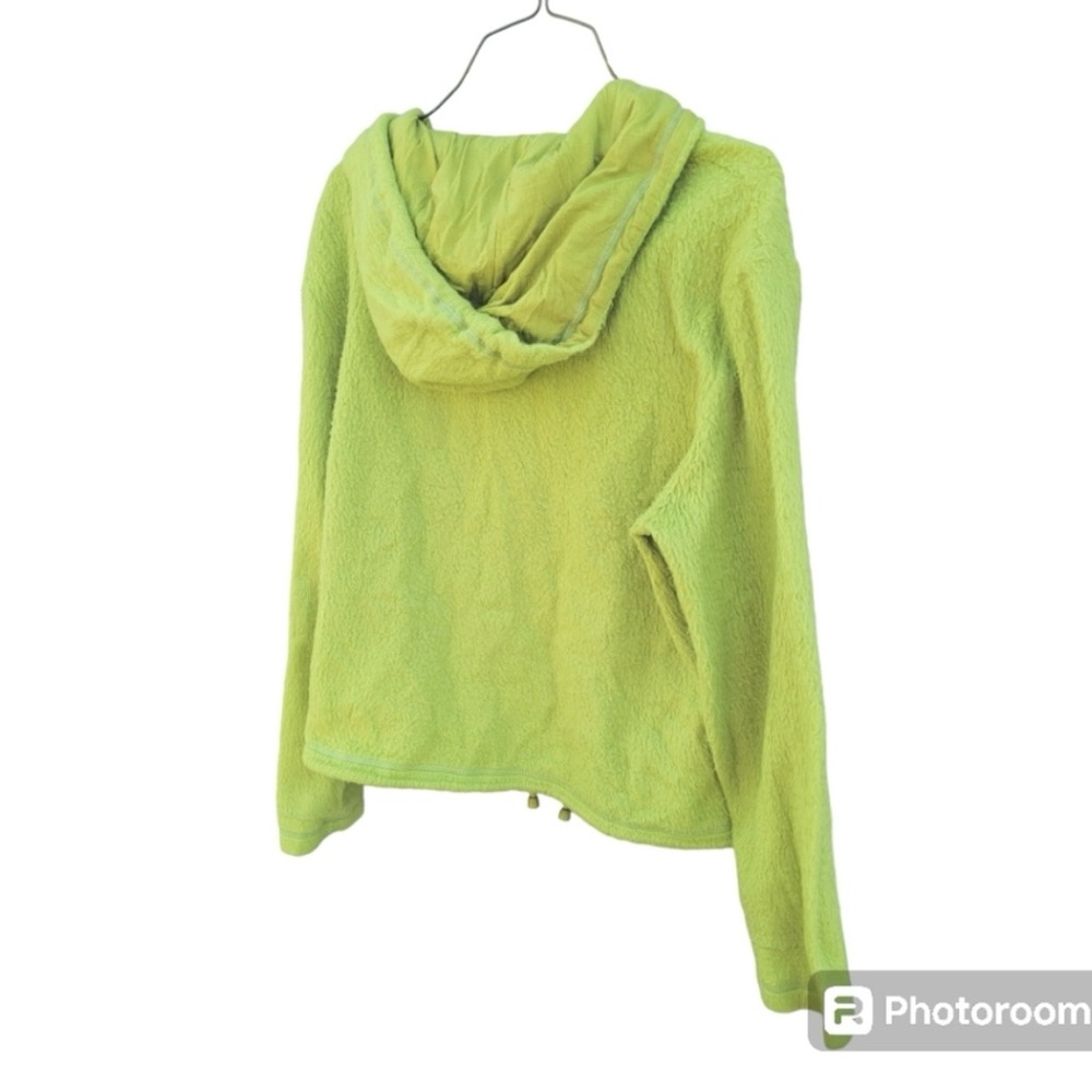 RARE Y2K 2000s Vintage Moschino Jeans Green Shag Quarter Zip Hood Crop Pullover - Picture 2 of 7